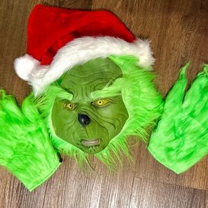 Green Grinch Mask with Santa Hat
